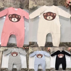 Baby Rompertjes Designer Jongens Meisjes Jumpsuits Pasgeboren Baby Kinderen Lente Herfst Kleding Brief Schattige Beer Gedrukt Katoen Kinderkleding 68im #