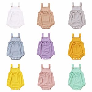 Bébé barboteuses filles été jarretelle bonbons combinaisons garçons escalade vêtements mode décontracté body infantile automne poche bouton Onesies nouveau-né combishorts