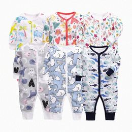 Baby Rompertjes Baby's Lange Mouwen Katoenen Jumpsuits Kleding Herfst Winter Jongens Meisjes Kinderkleding Pasgeboren Peuter Romper Wit Cartoon Dieren Ourfits 50kU #