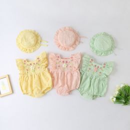 Baby Rompers Kids Clothes Infants Jumpsuit Summer Thin Newborn Kid Vêtements avec chapeau rose jaune vert o2mn #