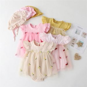 Baby Rompers Kids Clothes Infants Jumpsuit Summer Thin New-Born Kid Clothing avec chapeau rose jaune en mailles Plaid triangle d'escalade S1IW # #