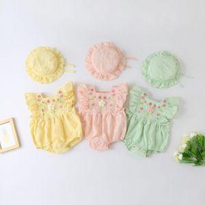 Baby Mompers Kids Clothing Infrantes de los bebés Summer Summer Fino Ropa para niños recién nacidos con sombrero Pink amarillo verde W9xi#