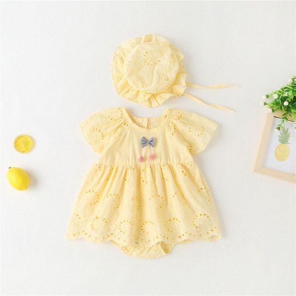 Baby Rompers Kids Clothes Infants Jumpsuit Summer Thin Newborn Kid Vêtements avec chapeau rose jaune blanc A0y7 #