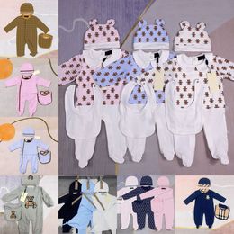 Ensembles de barboteuses pour bébés, combinaisons pour bébés, vêtements pour enfants, manches longues, lettres imprimées, garçons et filles, vêtements d'automne tricotés pour nouveau-nés, grenouillères pour enfants avec chapeau, body, tenue pour bébés