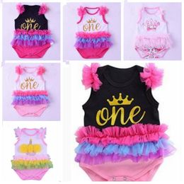 Baby rompertjes vest kinderen ontwerper kleding ruche jumpsuit kroon eerste verjaardag onesies zomer katoen tutu luier cover pasgeboren algemene AYP5514