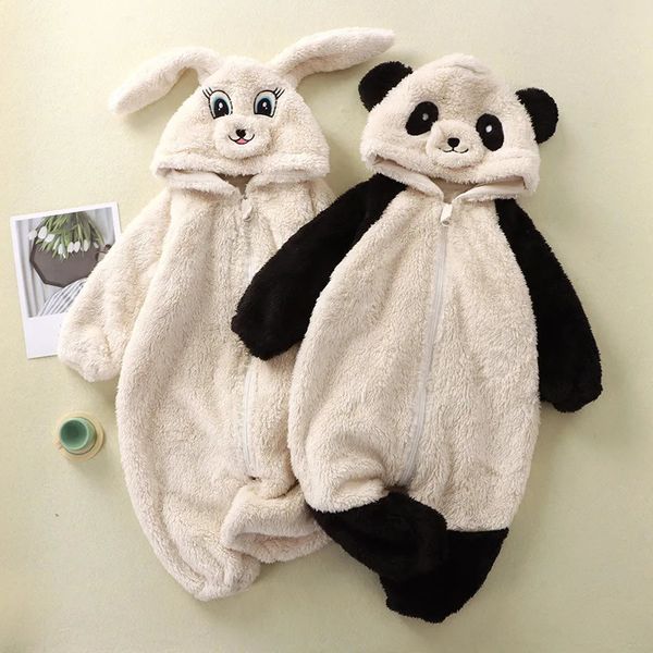 Bébé barboteuses hiver costume flanelle pour filles garçons bambin combinaisons vêtements pour bébés enfants ensemble animaux panda né vêtements 231229