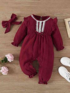 Baby Ruffle Trim Jumpsuit met hoofdband zij