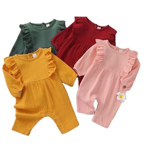 Baby gegolfde rompertjes peuter baby's katoen linnen jumpsuits bodysuits lange mouw baby's jumpsuit kleding M3845