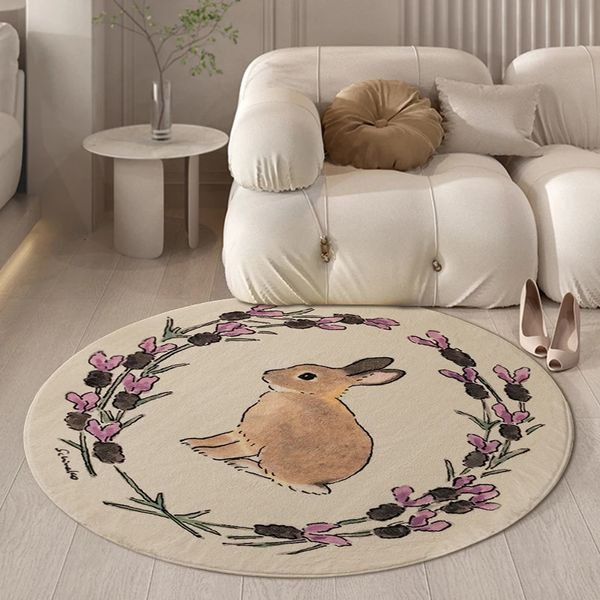 Tapis de jeu pour bébé, tapis rond en forme de lapin mignon, tapis de sol doux à fleurs, tapis de dessin animé pour salon, tapis de chevet pour chambre d'enfant, décoration d'intérieur 231108