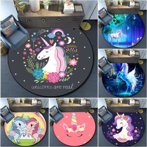 Babytapijten Speelmatten Fantasie Eenhoorn Print Rond Tapijt Cartoon Dierentapijt Keuken Slaapkamer Woonkamer Tapijten Kinderkamer Spelen Speelkleed voor kinderen Home Decor 231212