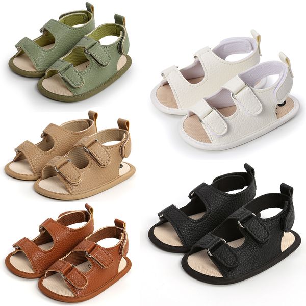 Baby sandals boy girl chaussures couleurs solides simples décontractées cuir pu petit bébé sandales pour tout-petit les premiers promeneurs nouveau-nés