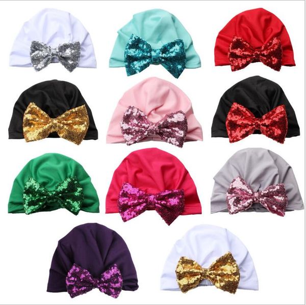 Bébé Paillettes Arc Turban Filles Inde Chapeaux Pleuche Noué Solide Crâne Caps Nouveau-Né Chapeau Toddler Hiver Bonnet Infant Accessoires De Mode E6744