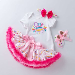Baby set, baby eerstejaars outfit, zomerse korte mouwen geborduurd klimpak, prinsesrok set
