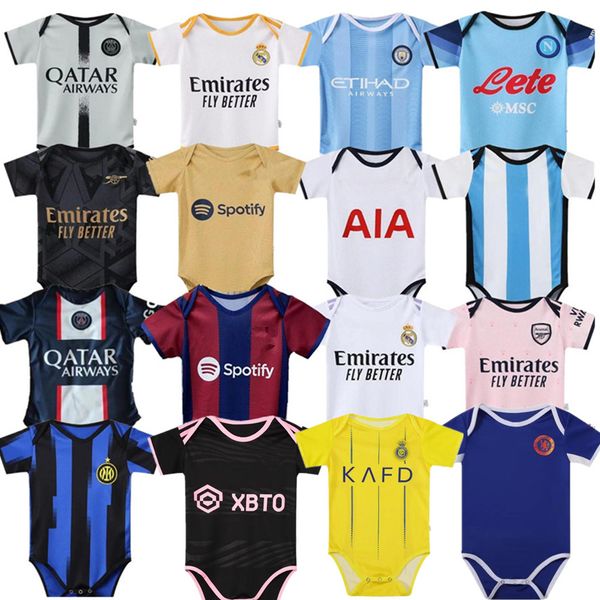 Camiseta de bebé 2023 Real Madrids Argentina psgEs Camisetas de fútbol para bebés 23 24 LVP NAPOLI Brasil Inter Barcelona Inicio Arsen Fútbol Niños CFC Milán Ciudad Nápoles Camisa de niño