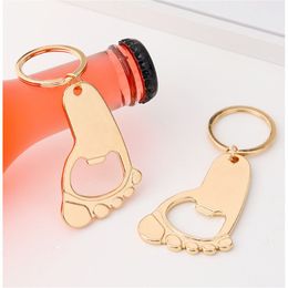 Baby Shower Favor Gold Bottle Opener Girl Boy Footprint Keychain Openers Birthday Party RRB15957