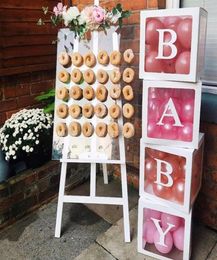 Baby Shower Girl Boy Transparante naam Leeftijd Doos Donut Wall Stand Wedding Decoratie Een eerste verjaardagsfeestje Gift357D2124896