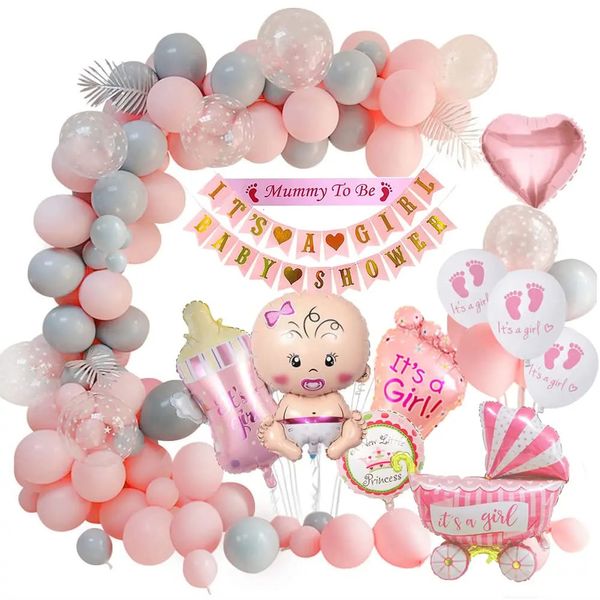 Decoraciones de la fiesta de baby shower kit de globo rosa es un banner de niña mamá para ser faja niña de género de género de género revelado 240411