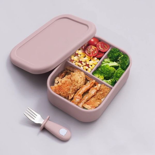 Caja de almuerzo de lonchera de tazón de silicona para bebés con tapa de silicona suave a prueba de fugas de frescura material de silicona de grado alimenticio