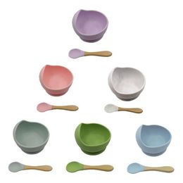 Baby Silicone Bowl Spoon Maternal Infant Voeding Bestek Zuigbeker Complementaire Voedsel Kom Drop Proof Siliconen Bowl Set RRE4526