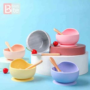 Baby Siliconen Bowl Servies Set Lepel Food Grade Perle Silicone Eten Servies voor Kid Zuignap Bevestigen Kinderen Goederen Toy G1221