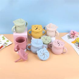 Bébé Silicone Double Couvercles Alimentation Tasse Bébé Apprentissage Alimentation Tasses Sippy Tasse BPA Gratuit Snacks Tasse Bouteille D'eau Enfants Tablewa 231229