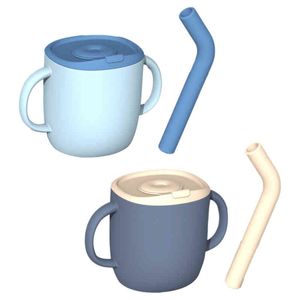 Bébé Silicone Sippy Cup Sans BPA Enfants Alimentation Tasses Avec Paille Poignée Snack Conteneur Nourrissons Drinkware Bouteille D'eau G1221