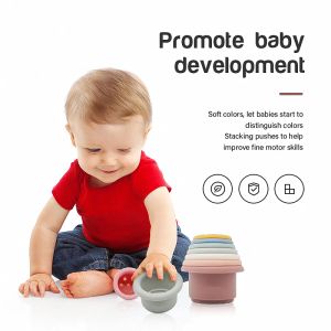 Baby Silicone apilando copas Montessori Building Block BPA Toyes de reloj de arena gratis Regalos de la torre de pila educativa temprano para niños Niñas