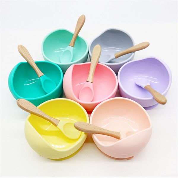 Ensemble de bols à ventouse en Silicone pour bébé, cuillère fourchette, ours mignon pour enfants, vaisselle antidérapante, plats d'alimentation pour nourrissons sans BPA