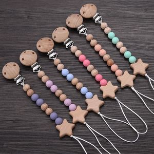 Baby Silicone Teether Pacificier Chain Bracelets Round Round Wooden Mincy Holder Clip pour les jouets infirmiers de mamelon de dentition 240409