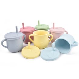 Baby Sippy Cup Silicona Kids Food Grade Training Biberón Taza de alimentación con pajita Instantánea a prueba de fugas Bebida Tazas de agua BPA Free Drinkware Vajilla no tóxica B8072