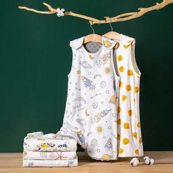 Sac de couchage pour bébé, doublure en tissu Minky imprimé Carton, mousseline de coton, gilet sans manches, sac de couchage pour enfants de 0 à 4 ans