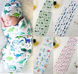 Sac de couchage bébé + chapeau style mignon swaddles dessin animé fleurs de dinosaure imprimé enfant enveloppé