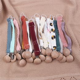 Bébé couleur unie coton attache-sucette chaîne bois de hêtre infantile porte-tétine jouets de dentition porte-tétine pour bébé alimentation