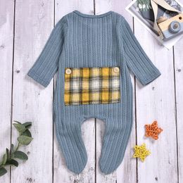 Baby effen kleur jumpsuit gestreepte knitwear kinderen ontwerp kleding jongens geruite zak katoenen jumpsuit