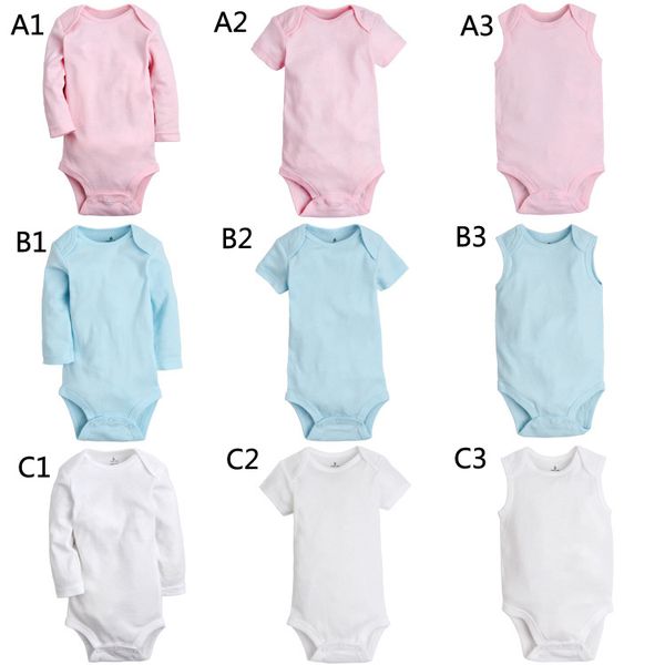 Bebé Mamelucos sólidos Mono Verano Infantil Niños Niñas Manga corta sin mangas Triángulo Onesies Ropa 100% algodón O-cuello 9 diseños