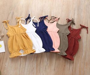 Baby Solid Sling Rompers 6 Design Summer sans manches en coton Cotton Fold Lace Jumps Kids Greny Sesies Tenues 04T5886566