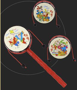 Bébé hochet tambour musicien sonnerie cloche bébé jouets sensoriels dessin animé nouvel an chinois peinture classique traditionnel jouets sensoriels pour bébé jouet en bois cadeau de noël