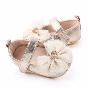 Bébé printemps et automne Style joli nœud couleur unie semelle souple chaussures de princesse 0-18 mois nouveau-né bébé chaussures de marche décontractées