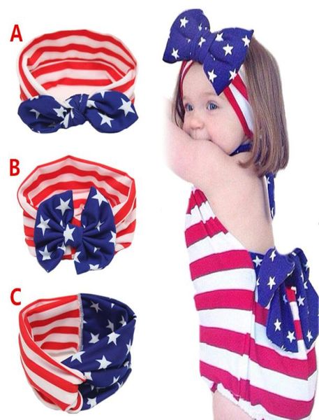 Baby Star Stripe National Flag Bowknot Bandbands 3 Design Girls Lovely Migne American Flag Hair Band Headwrap Children Elastic Acce1409642