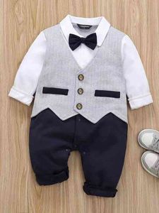 Baby gestreepte booghals 2 in 1 jumpsuit zij