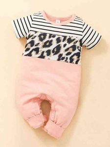 Combinaison bébé rayée imprimé léopard SHE