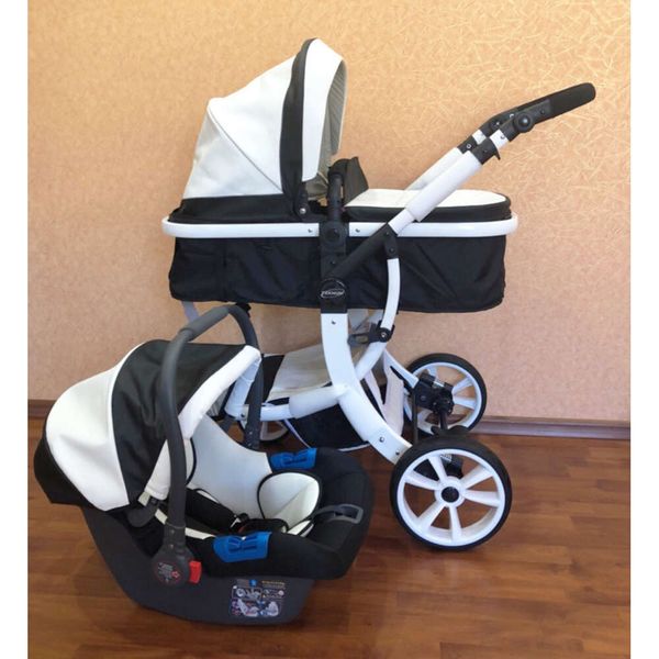 Couchette de bébé 3 en 1 2024 Nouvelle poussette pour bébé en cuir PU et siège d'auto, poussière portable de haut paysage, pram blanc F24528 L2405