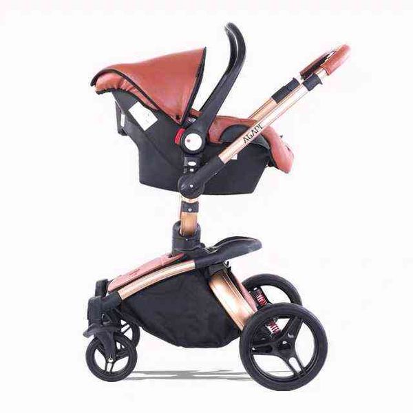 Poussette bébé 3 en 1 landau de luxe pour chariot né en cuir PU haute paysage chariot voiture 360 rotation bébé poussette coque 211104259P