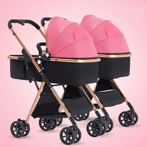 Cochecitos de bebé # diseñador Twin 3 en 1 desmontable alto paisaje ligero amortiguador plegable doble dos cesta para dormir carro marca suave