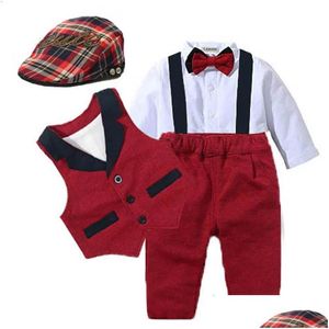 Babypakken Geboren jongenskleding Romper Vest Hoed Formele kleding Outfit Feest Strikje Kinderen Peuter Verjaardagsjurk 0 24 M 240127 Drop D Dhr31