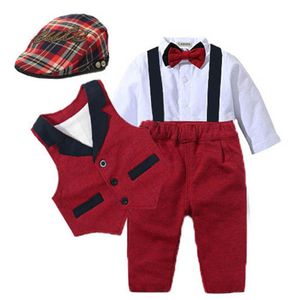 Baby Suits Pasgeboren jongenskleren Vest Romper Hat Formele kleding Outfit Party BUG TIE KINDEREN JAAR BORNEBOREN Nieuw geboren 0 24 M5481238