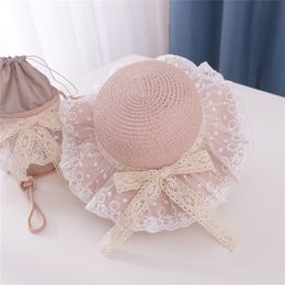 Baby Summer Accessories Vakantie Kids Boy Girl Hat Ademend Beach Straw Sun Hollow Out Lace Up Bandage Cap GX220630