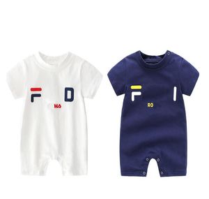 Bébé été marque barboteuses lettres imprimé nouveau-né à manches courtes combinaisons enfant en bas âge coton Onesies vêtements pour bébés