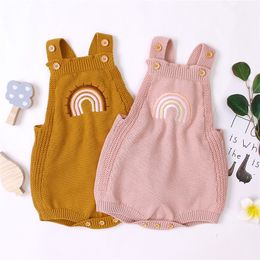 Baby zomerkleding baby baby meisjes mouwloze jumpsuit gebreide speelpakjes geborduurd regenboogpatroon basisbodysuit 220525