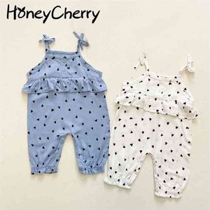 Baby zomer romper gedrukt meisje riem kruipen jurk katoen baby jumpsuit kleding 210702